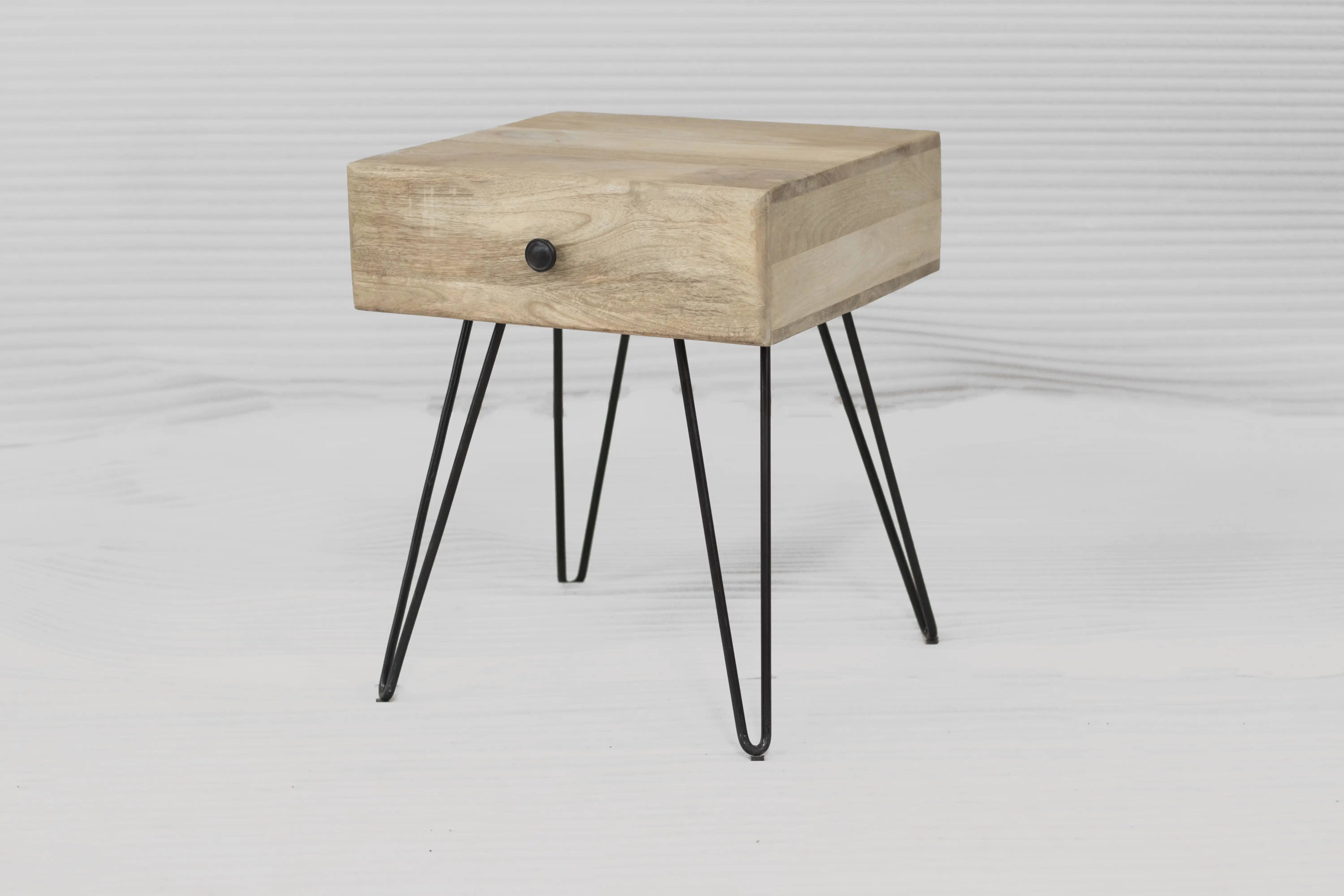 Mango & Iron Side Table with 1 Drawers & Iron Hairpin Legs (KD) - popular handicrafts