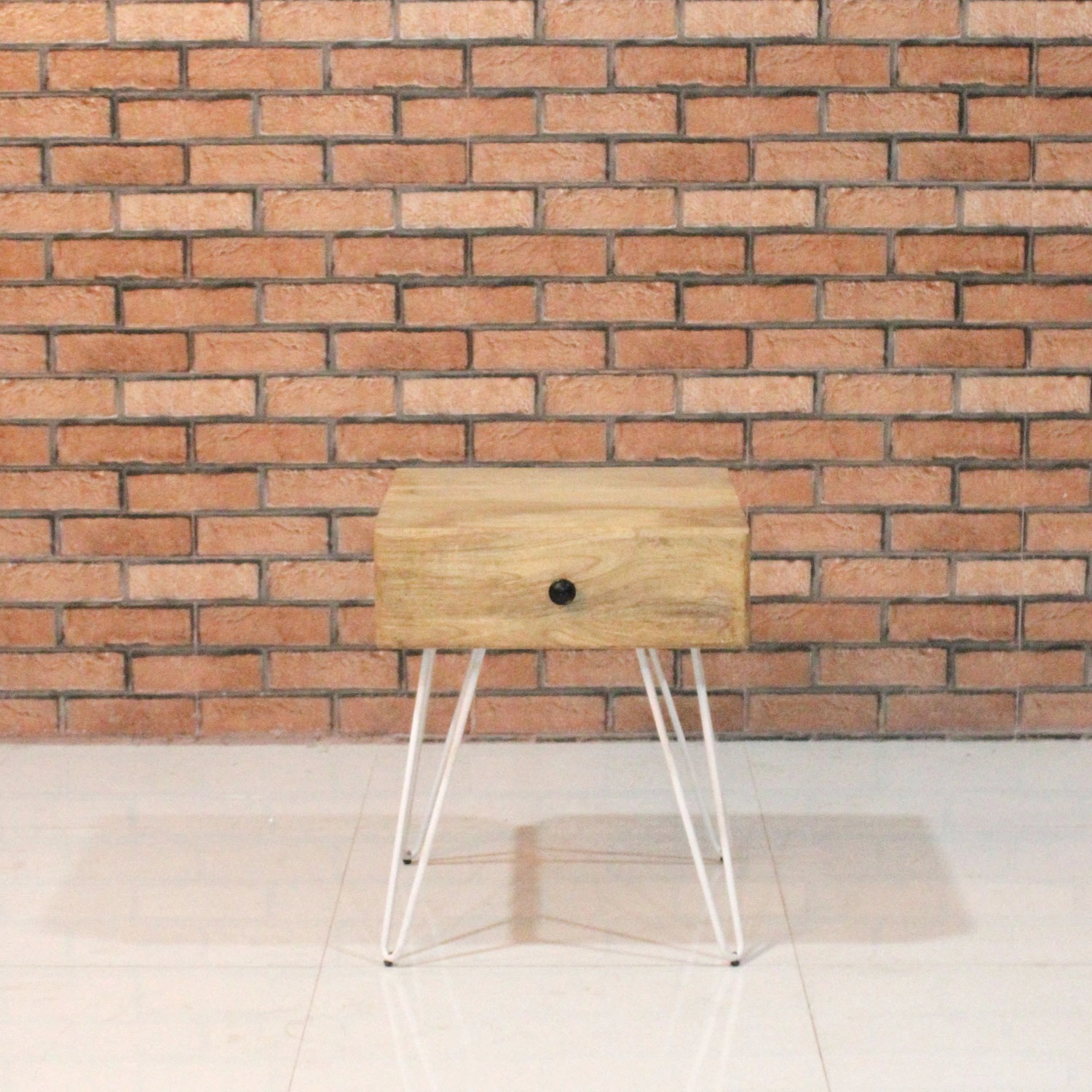 Mango & Iron Side Table with 1 Drawers & Iron Hairpin Legs (KD) - popular handicrafts