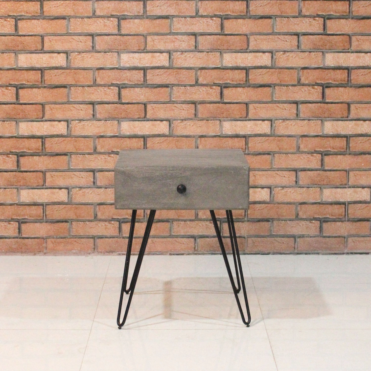 Mango & Iron Side Table with 1 Drawers & Iron Hairpin Legs (KD) - popular handicrafts