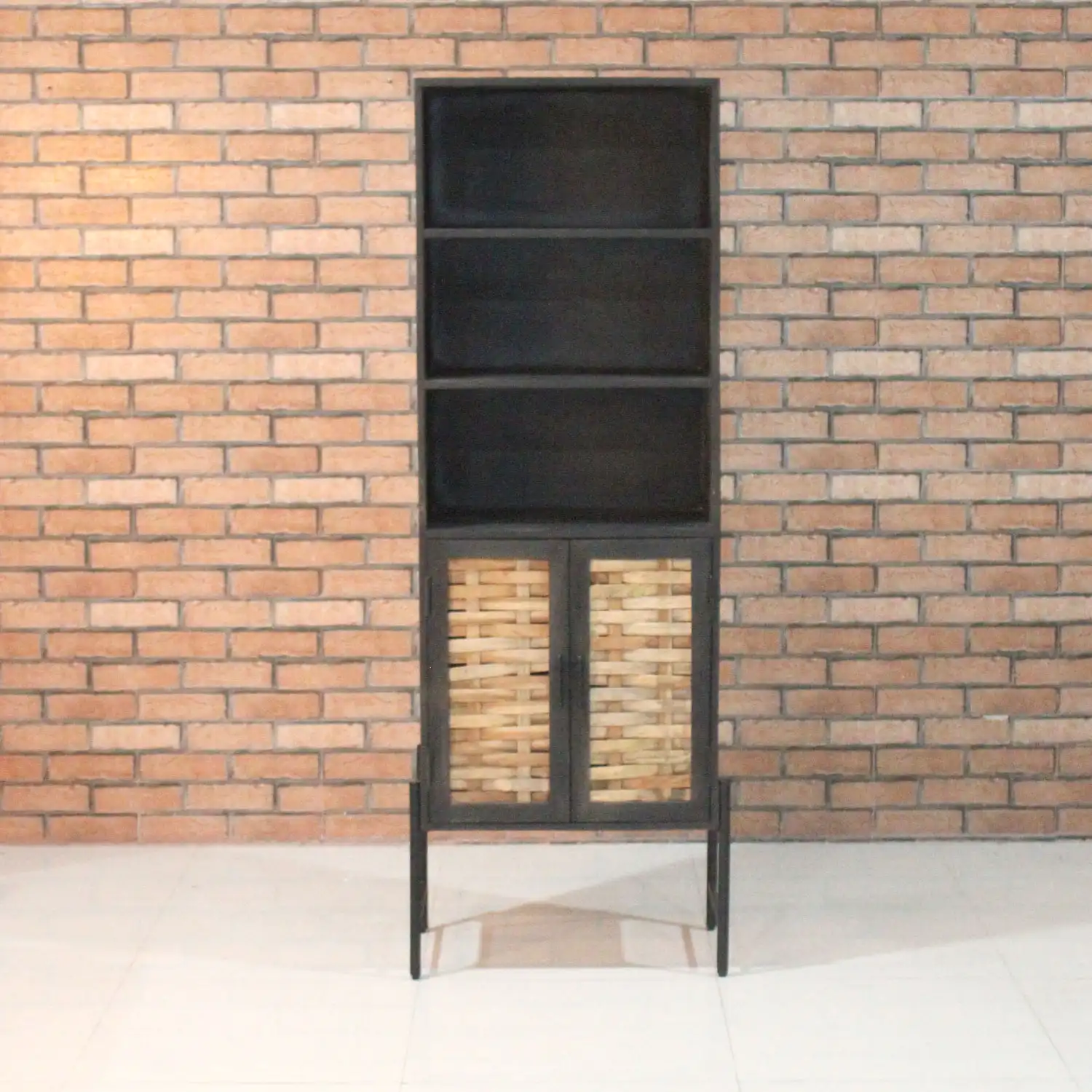 Wooden Strips Pattern Book Shelf with 2 Doors & 3 Open Shelves  KD - popular handicrafts