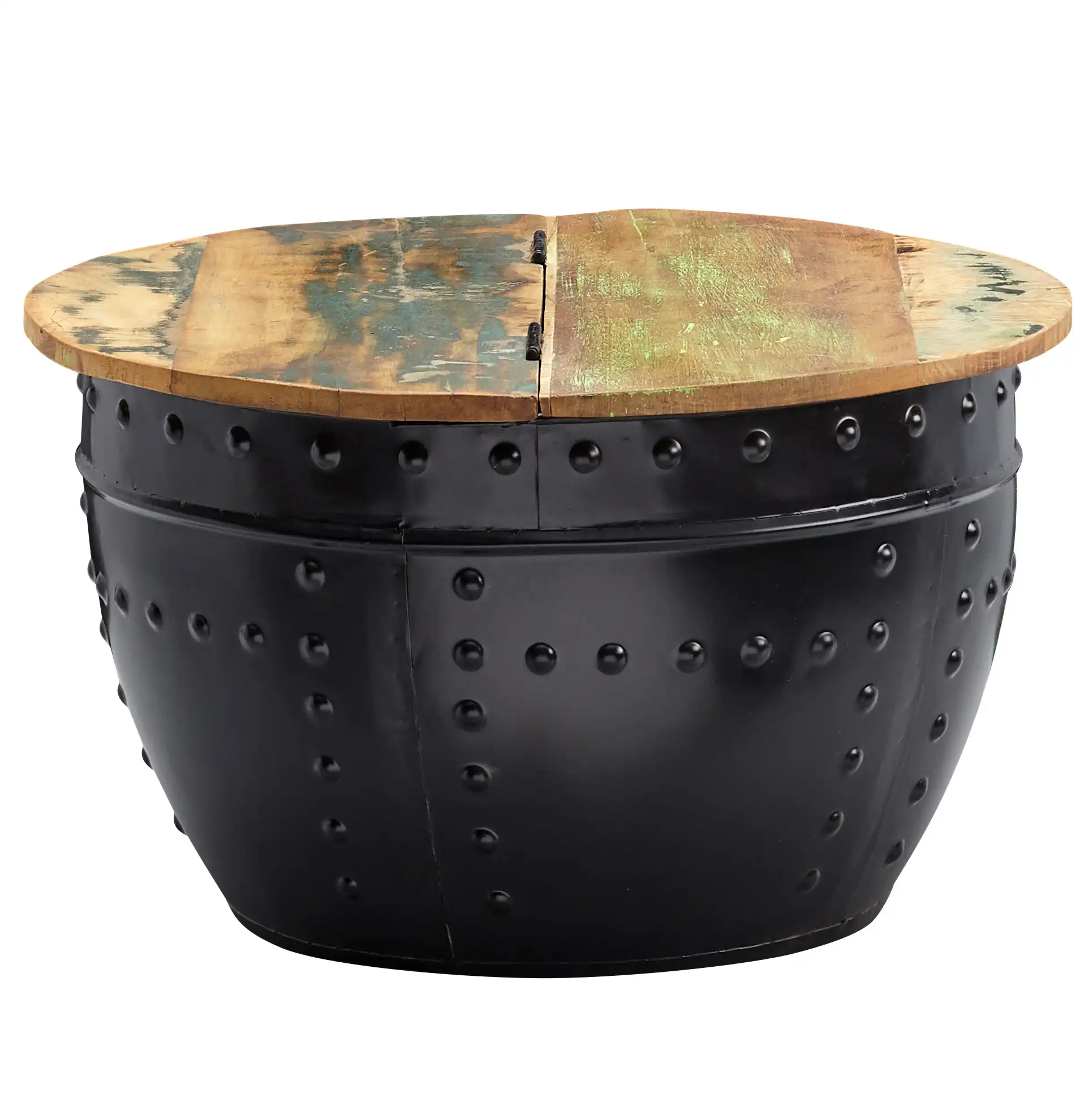 Iron Round Coffee Table with Wooden Top & Storage - Black - popular handicrafts