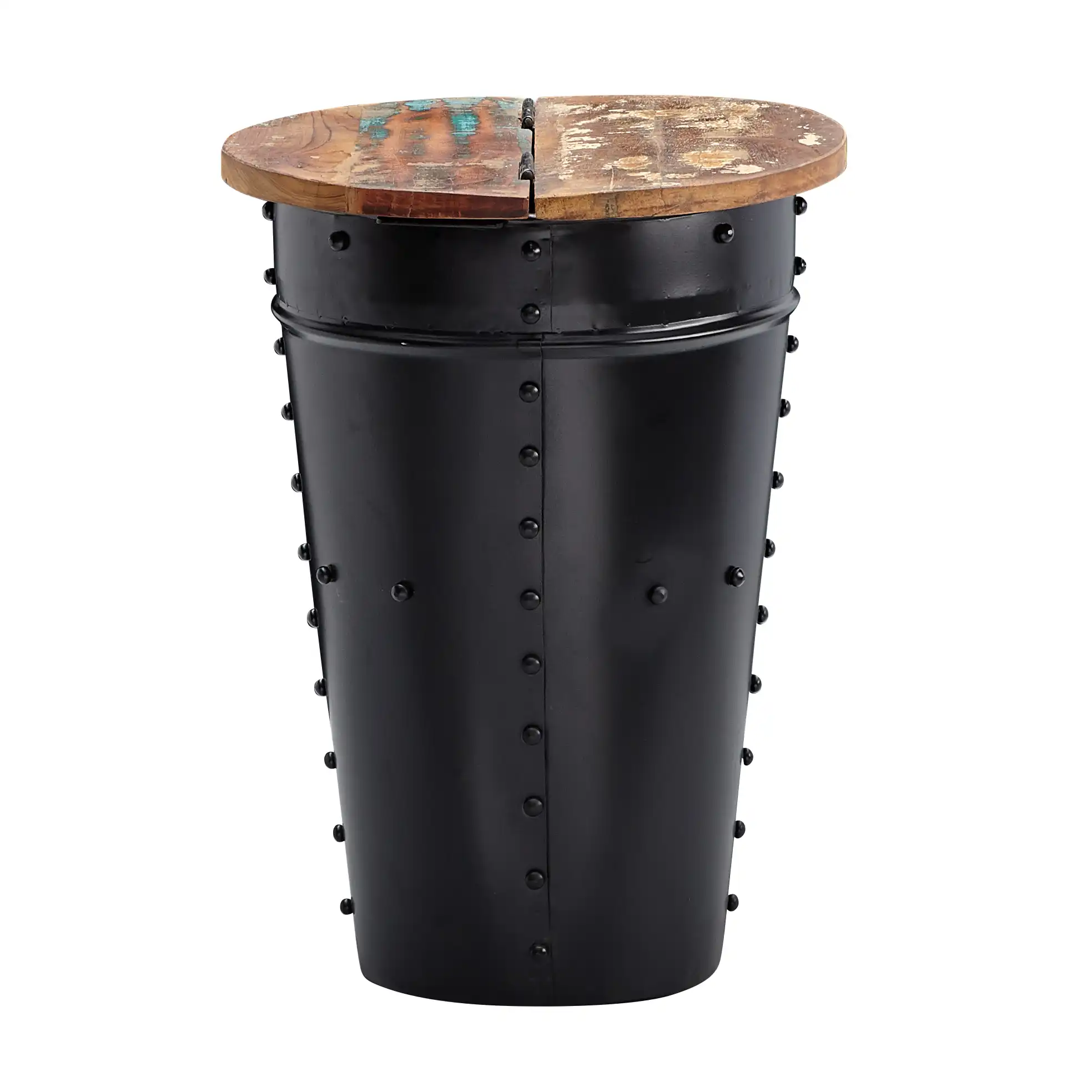 Iron Round Coffee Table with Wooden Top & Storage - Black - popular handicrafts