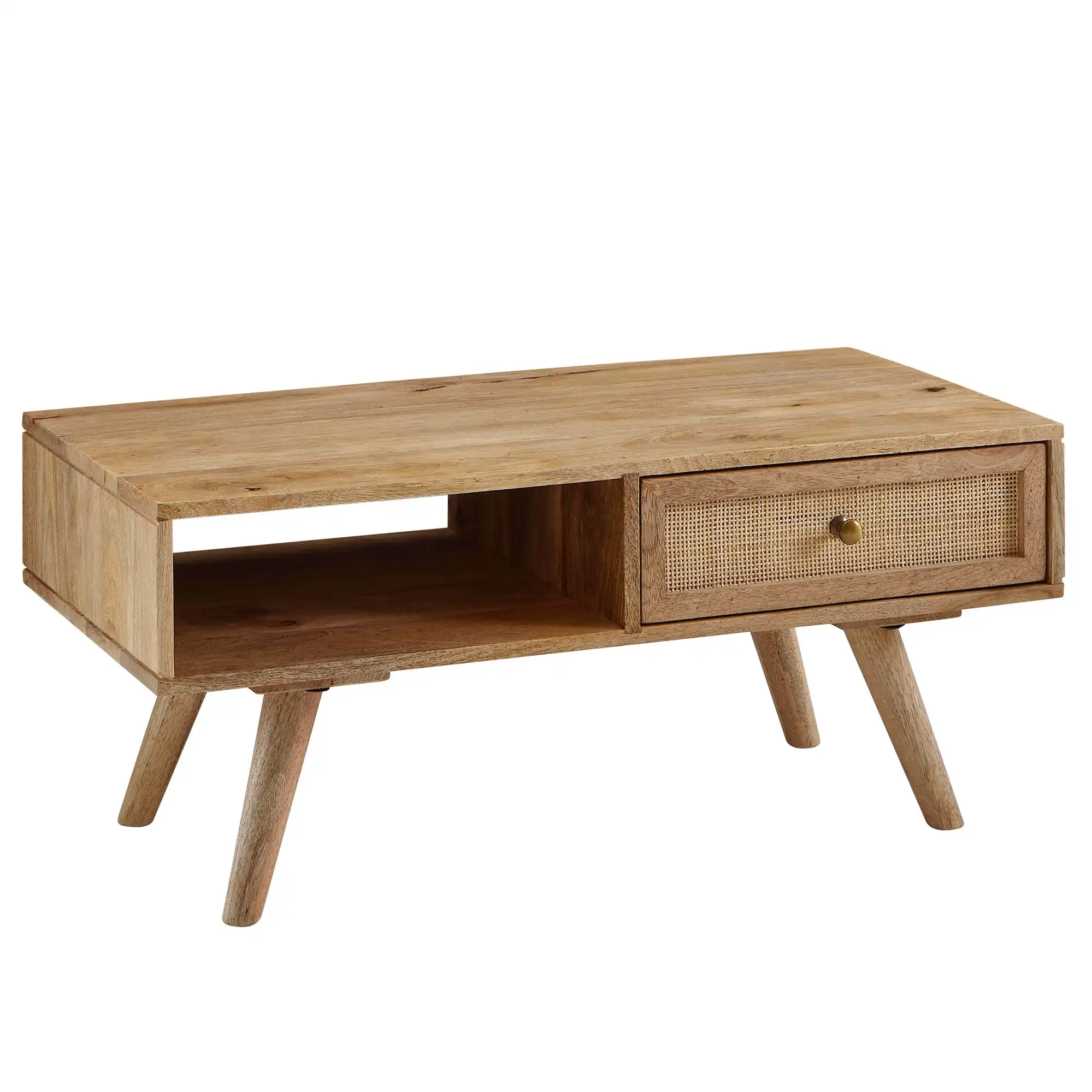 Mango Wood Coffee Table with 1 Both Side Openable Cane Fitted Drawer (KD) - popular handicrafts