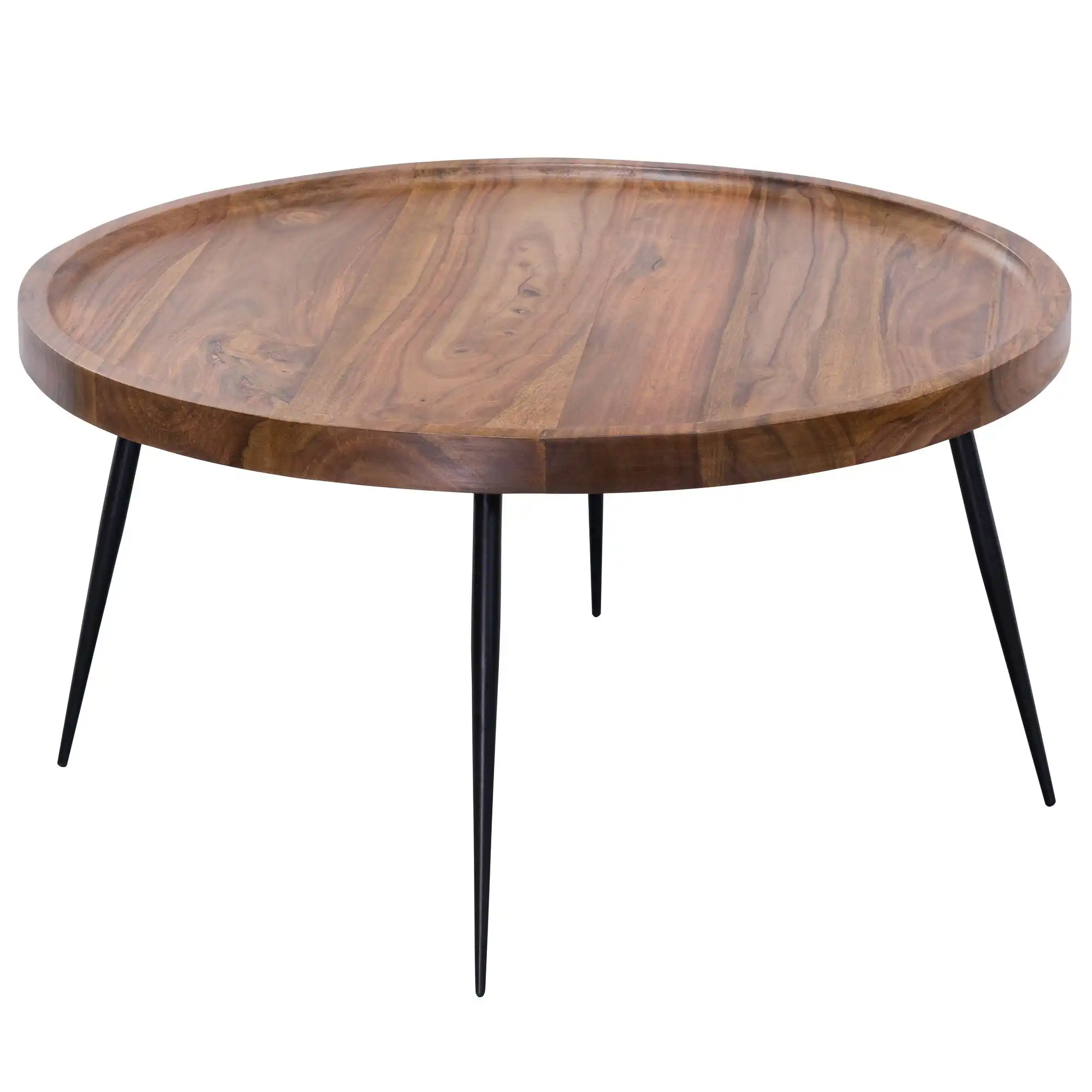 Sheesham Wood Oliver Round Tray Coffee Table with Iron Cone Legs (KD) - popular handicrafts